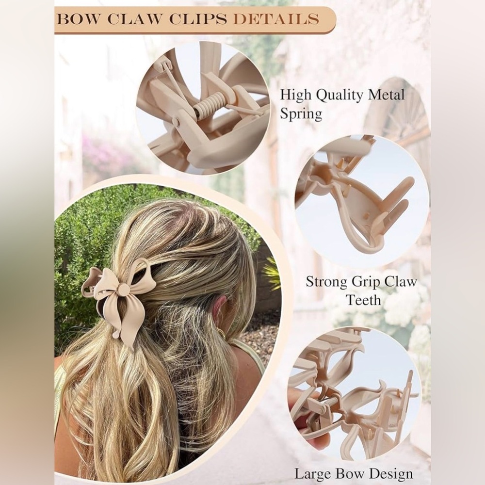 4 Piece Elegant Bow Hair Claw Clip Set - Tan, Brown, Gray and Black - Picture 2 of 6